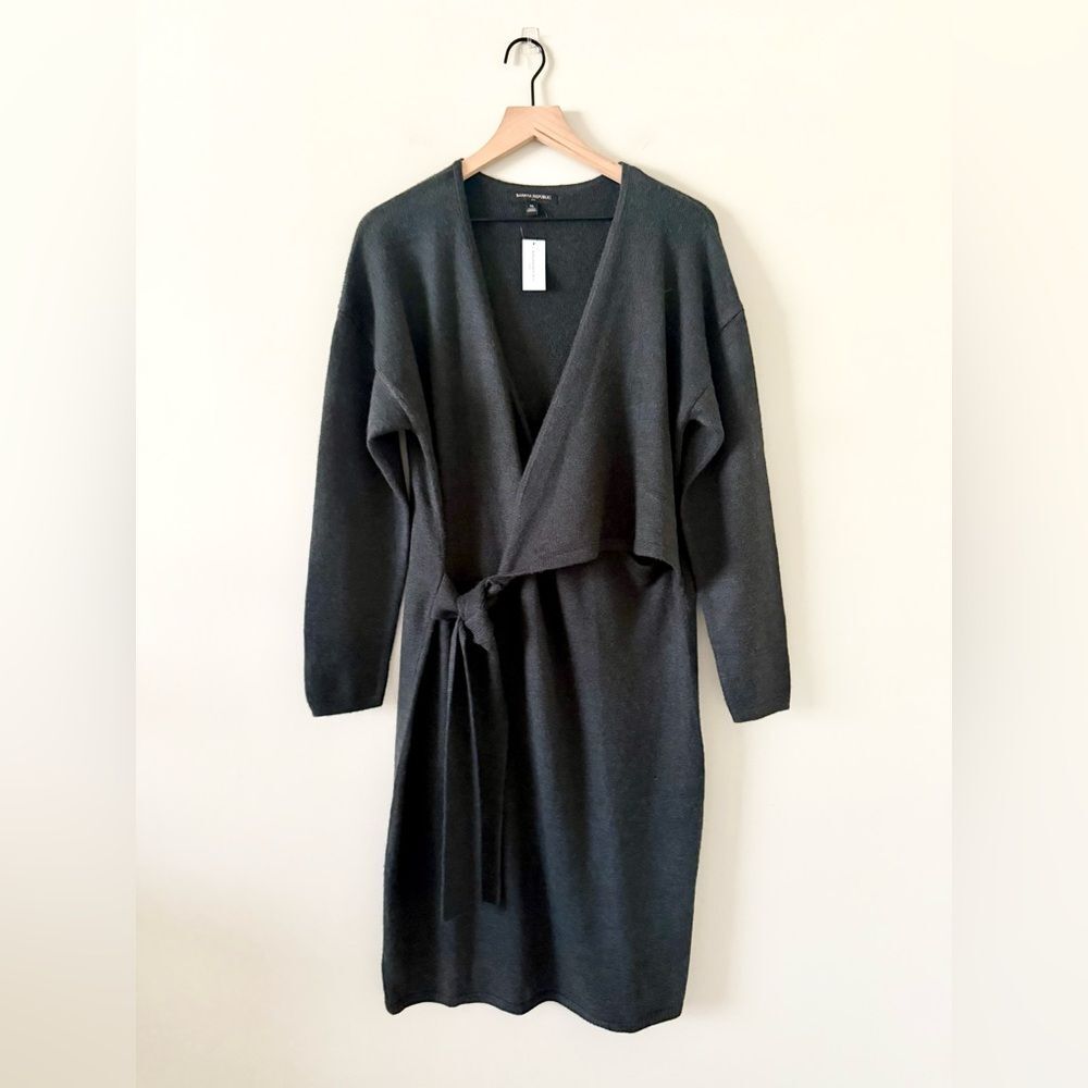 NWT Banana Republic Wrap Front Long Sleeve Sweater Dress in Dark Gray - Size XL